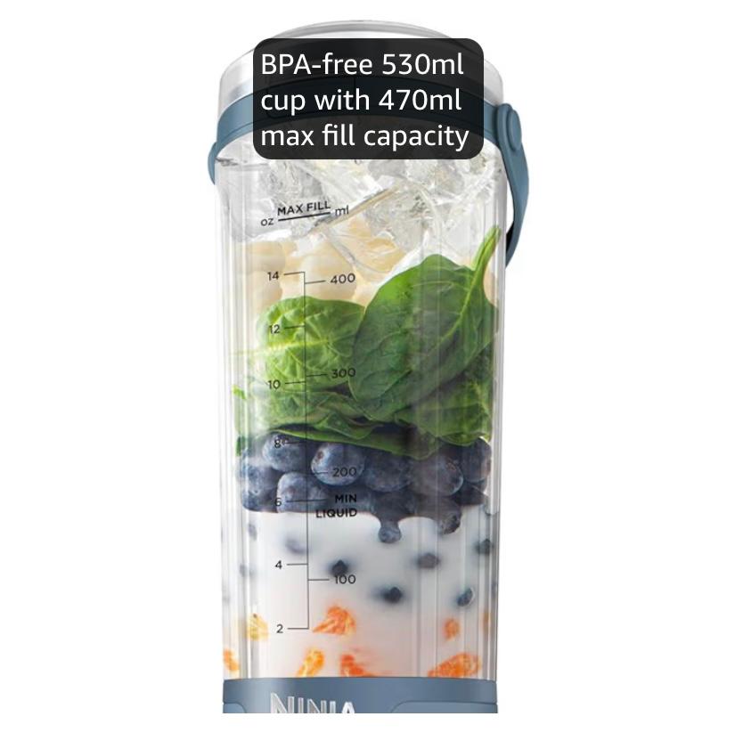 Portable Mini Blender 530ml - Rechargeable Cordless Smoothie Maker with USB-C Charging | Denim Blue