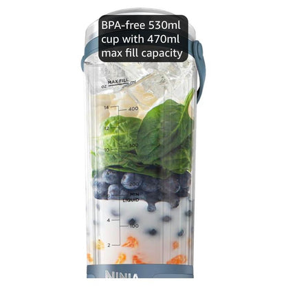 Portable Mini Blender 530ml - Rechargeable Cordless Smoothie Maker with USB-C Charging | Denim Blue